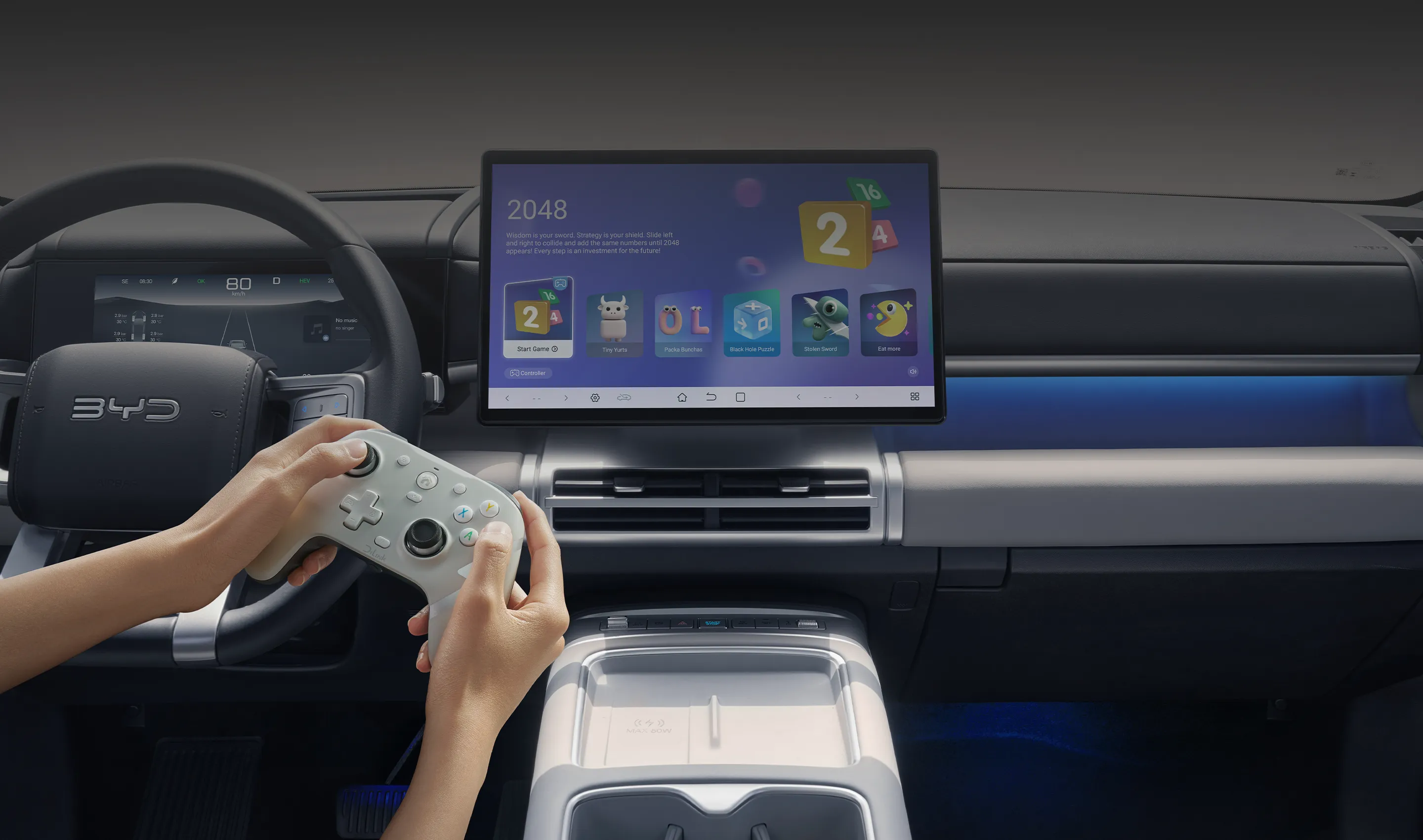 BYD Ti7 interior dashboard with central touchscreen display