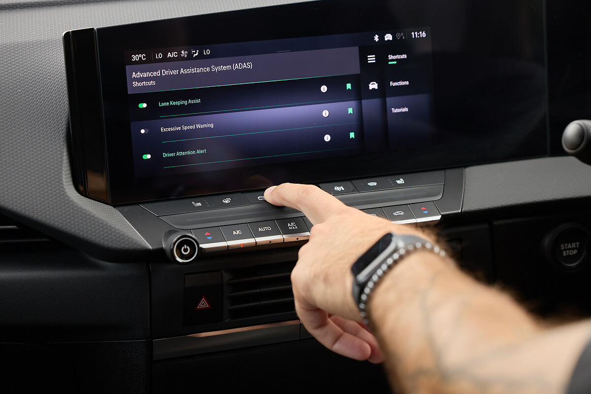 Vauxhall Astra touchscreen displaying Advanced Driver Assistance System menu