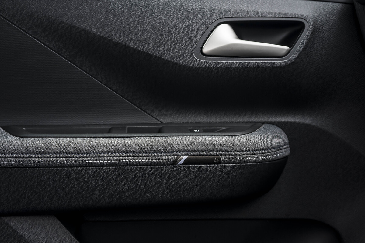 Close-up of door panel with handle and window controls